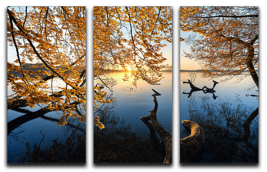 Autumn Morning 3 Split Panel Canvas Print showcasing vibrant autumn colors and serene landscape.