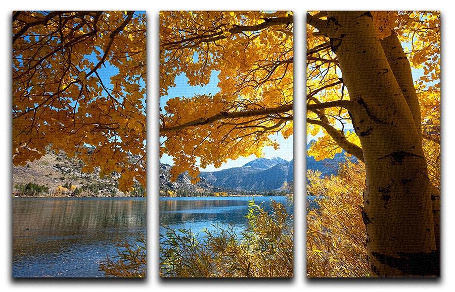 Autumn Mountain Lake 3 Split Panel Canvas Print showcasing vibrant fall colors and serene lake scenery.