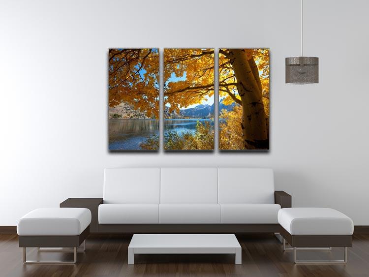 Autumn Mountain Lake 3 Split Panel Canvas Print showcasing vibrant fall colors and serene lake scenery.