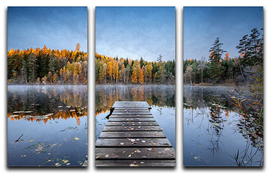 Autumn Pier 3 Split Panel Canvas Print featuring vibrant colors and serene landscape, perfect for home decor.