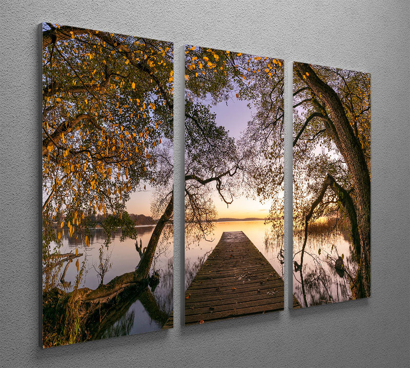 Autumn Pier 3 Split Panel Canvas Print featuring vibrant colors and serene landscape, perfect for home decor.