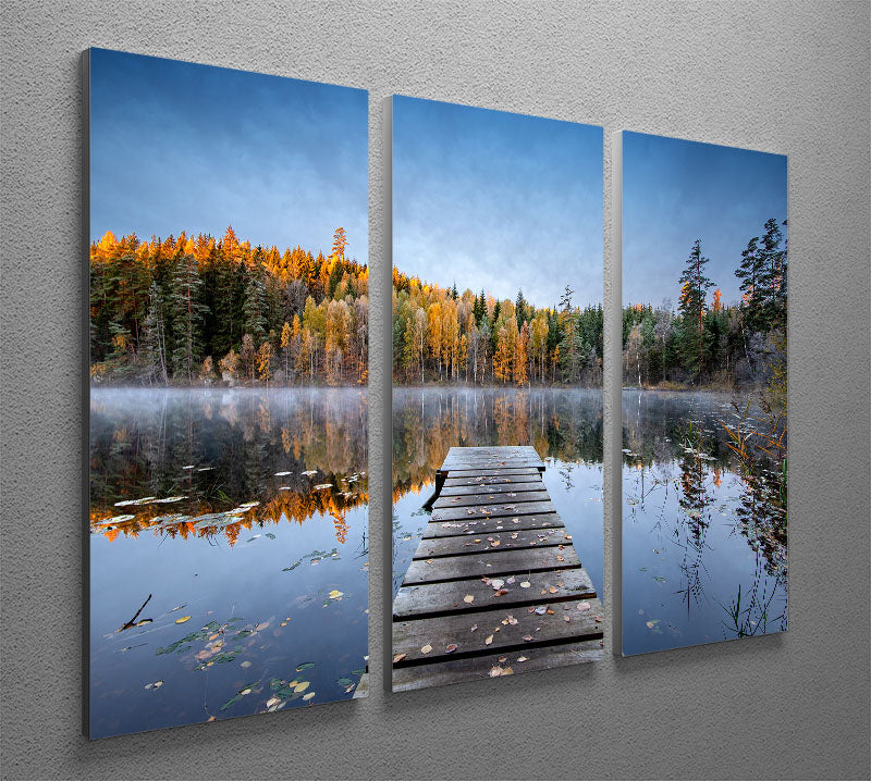 Autumn Pier 3 Split Panel Canvas Print featuring vibrant colors and serene landscape, perfect for home decor.