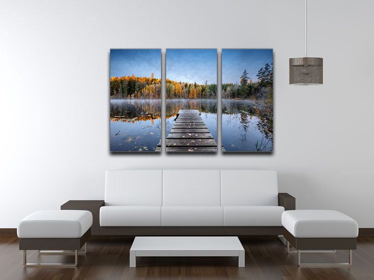 Autumn Pier 3 Split Panel Canvas Print featuring vibrant colors and serene landscape, perfect for home decor.