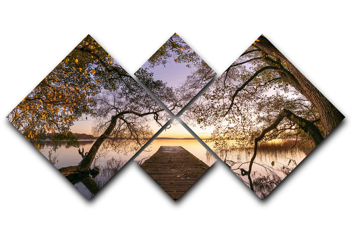 Autumn Pier 4 Square Multi Panel Canvas artwork featuring vibrant fall colors in a harmonious design.