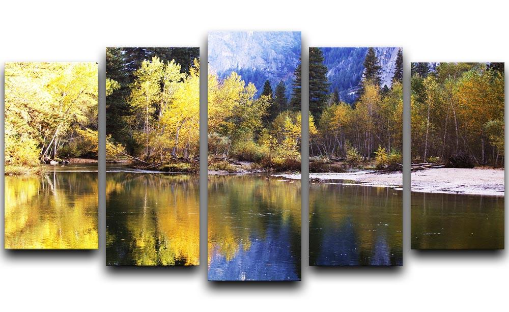 A beautiful 5-panel canvas artwork depicting a vibrant autumn scene with colorful foliage.