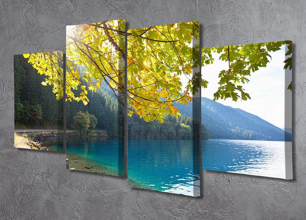 A beautiful 4-split canvas artwork depicting autumn sunlight reflecting on a serene lake, showcasing vibrant colors and intricate details.