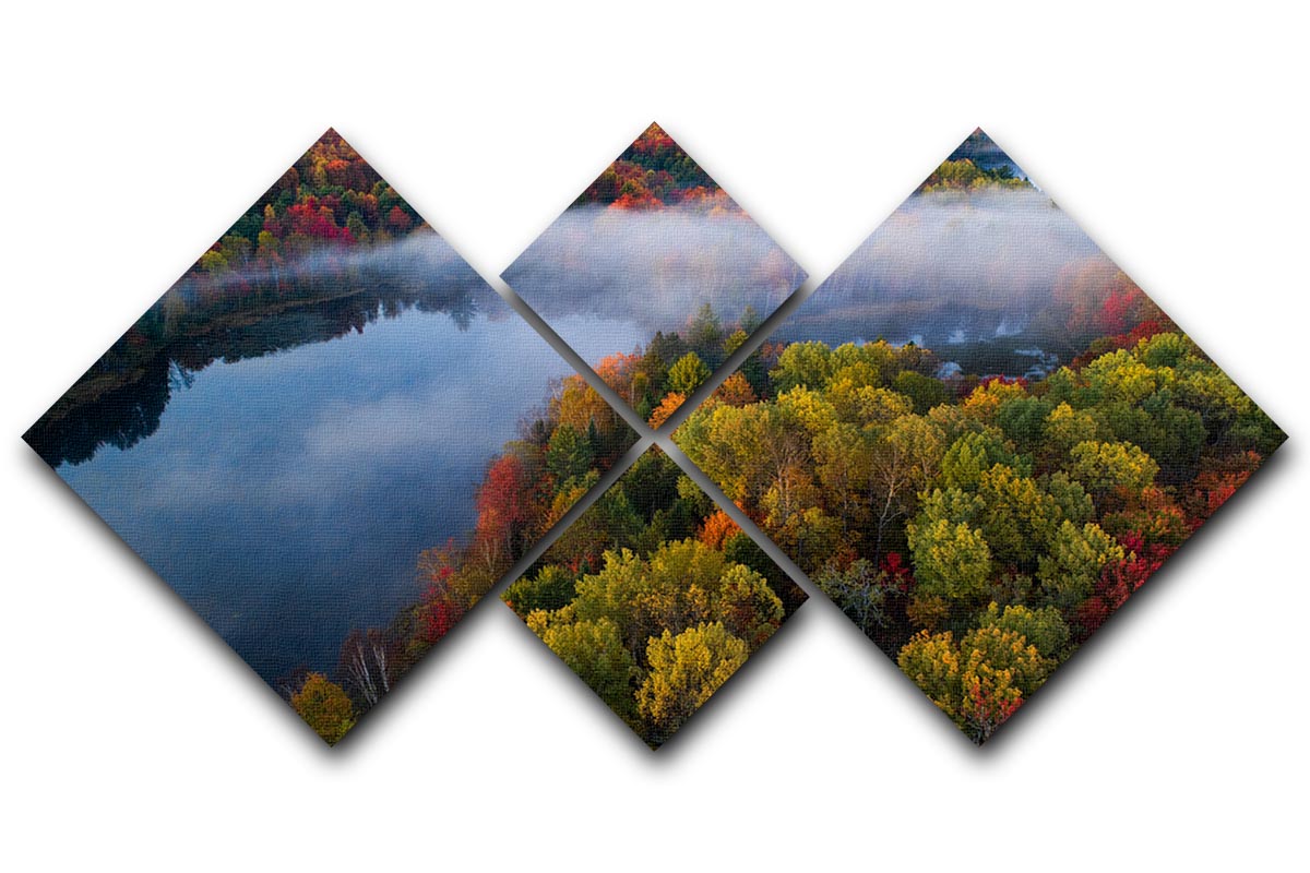 Autumn Symphony II 4 Square Multi Panel Canvas artwork featuring vibrant colors and intricate details, arranged in a harmonious design.