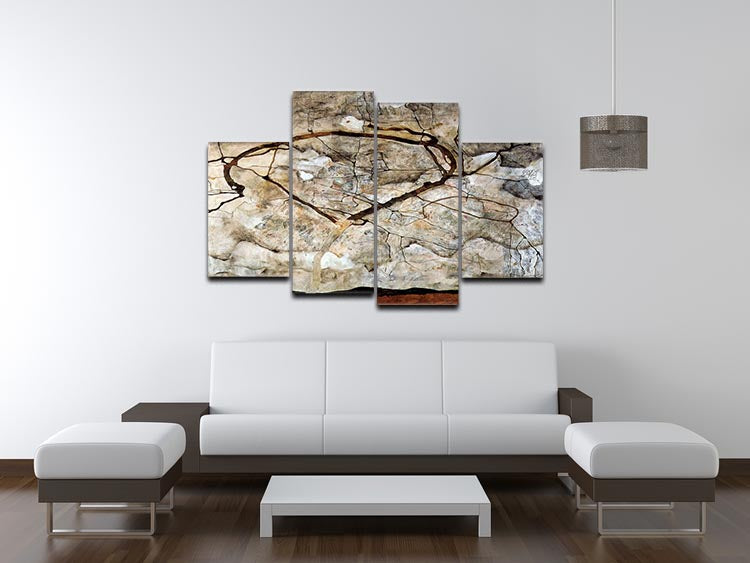 A stunning 4-split canvas artwork featuring an autumn tree swaying in the wind, inspired by Egon Schiele's expressive style.