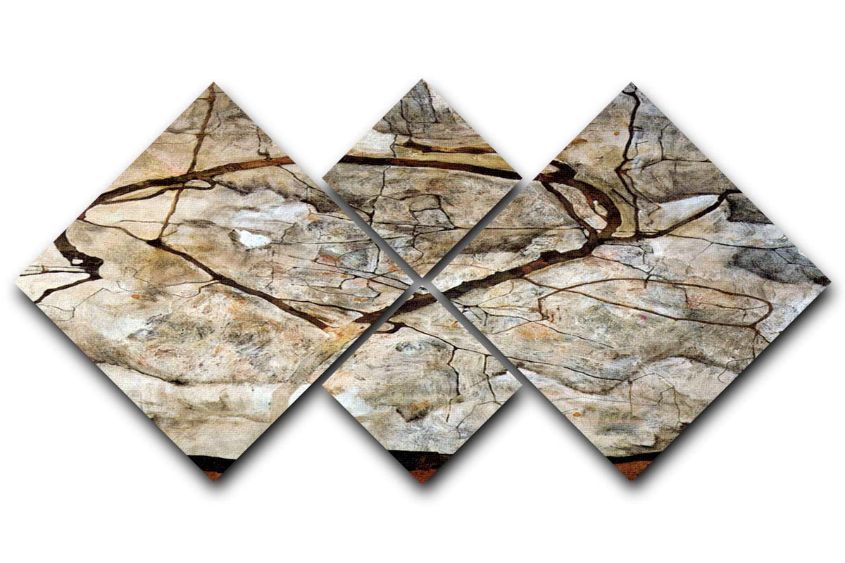 A beautiful multi-panel canvas featuring Egon Schiele's Autumn tree in the wind artwork, divided into four equal squares.