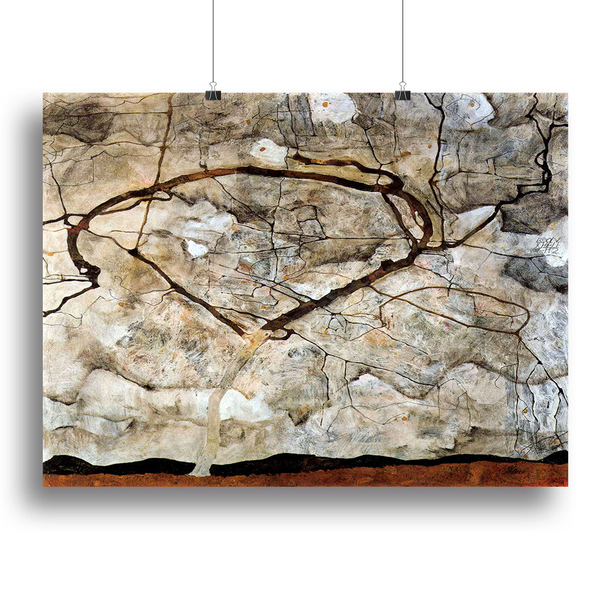 Canvas print of Egon Schiele's Autumn tree in the wind, showcasing vibrant autumn colors and expressive brushwork.