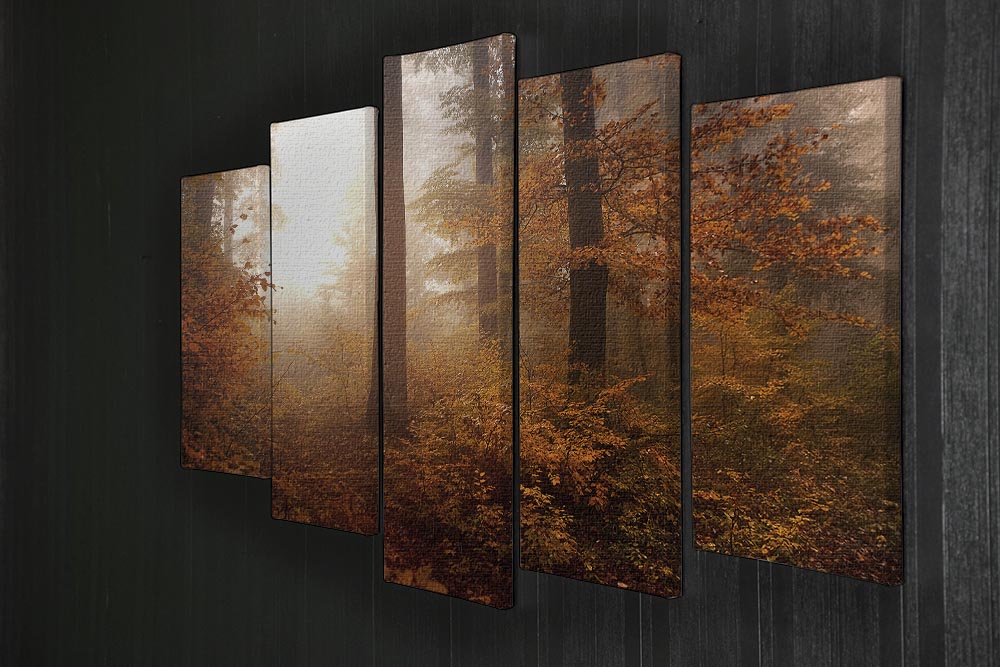 A beautiful 5-split panel canvas artwork featuring vibrant autumn trees in warm colors, creating a dynamic and inviting display.