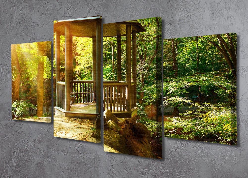 A beautiful 4-split canvas artwork depicting an autumn park landscape with vibrant fall colors.