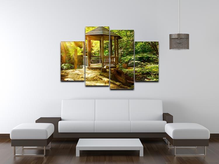 A beautiful 4-split canvas artwork depicting an autumn park landscape with vibrant fall colors.
