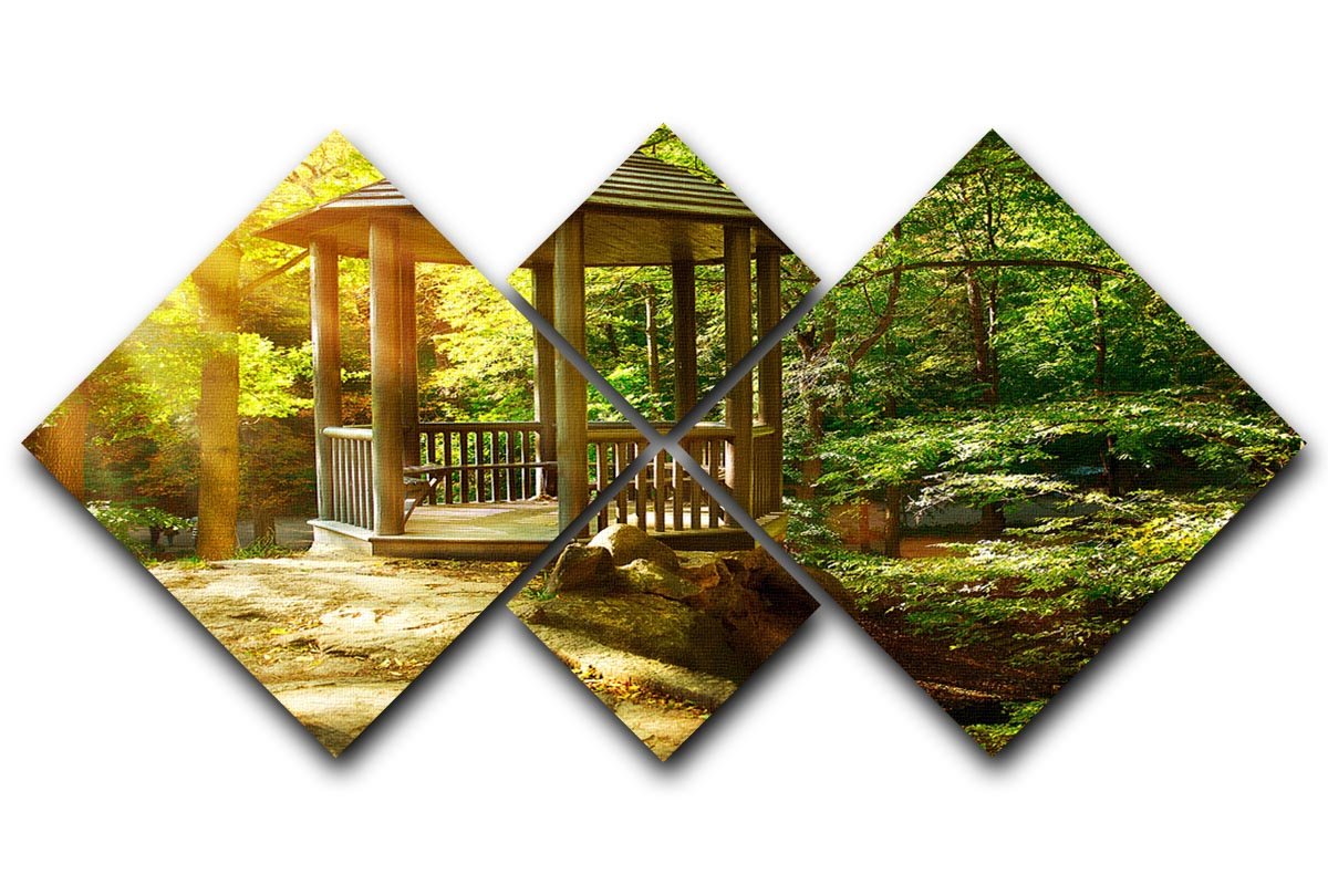 A beautiful 4-square canvas artwork depicting an autumn park landscape with vibrant fall colors.