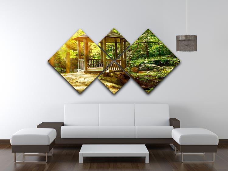 A beautiful 4-square canvas artwork depicting an autumn park landscape with vibrant fall colors.