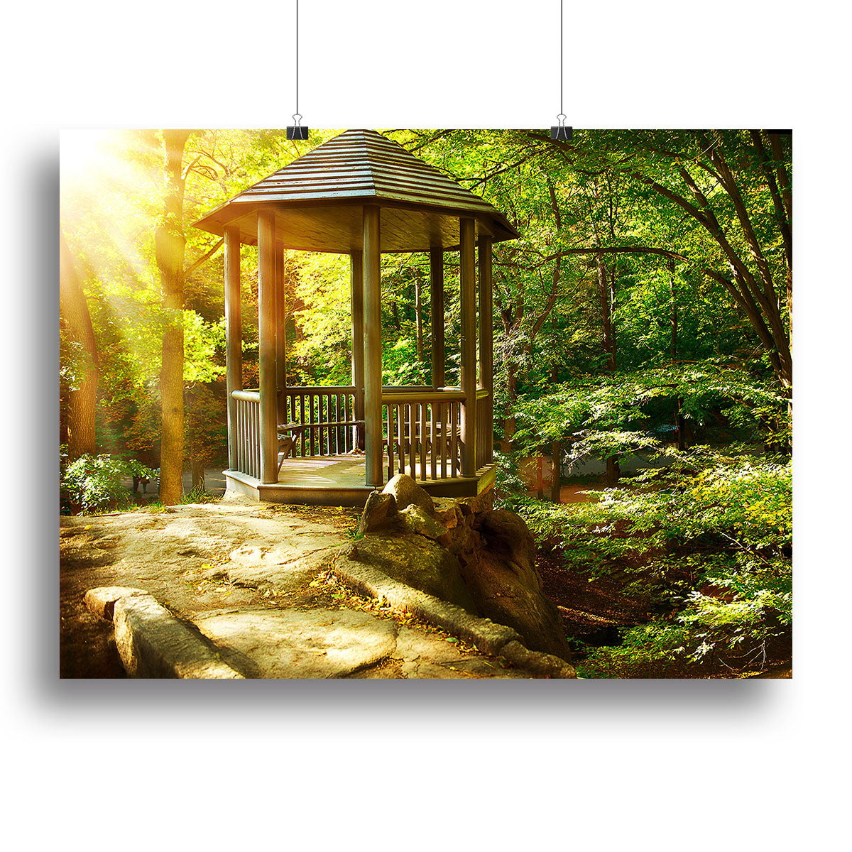 A beautiful canvas print of an autumn park landscape featuring vibrant fall foliage and serene pathways.