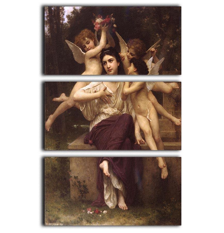 Ave de printemps By Bouguereau 3 Split Panel Canvas Print showcasing elegant floral design across three panels.