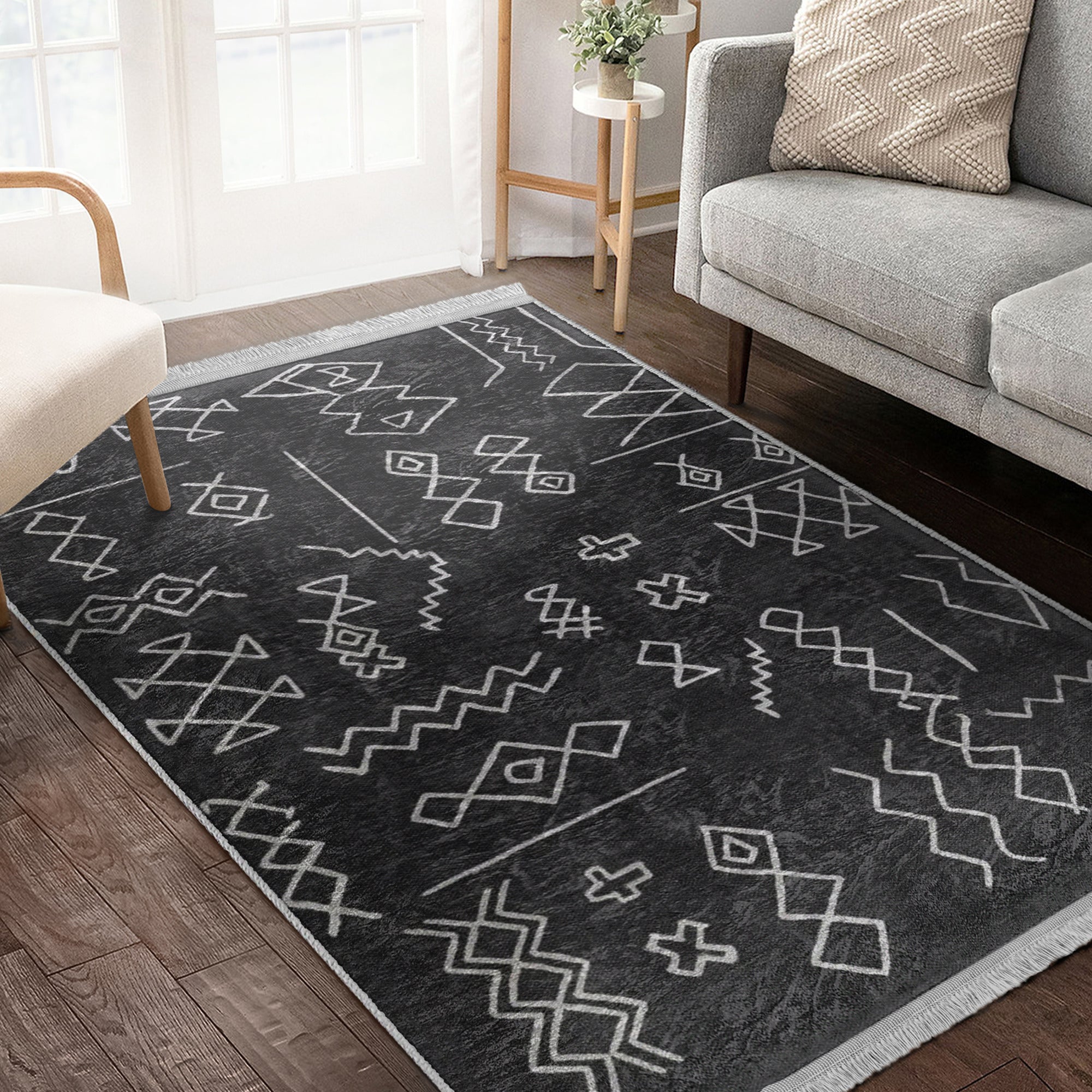 Aztec Style Home Decor Washable Area Rug featuring vibrant patterns and fringes, perfect for enhancing any room's decor.