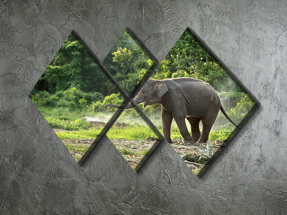 A charming multi-panel canvas artwork featuring a baby elephant, divided into four equal sections, showcasing vibrant colors and intricate details.