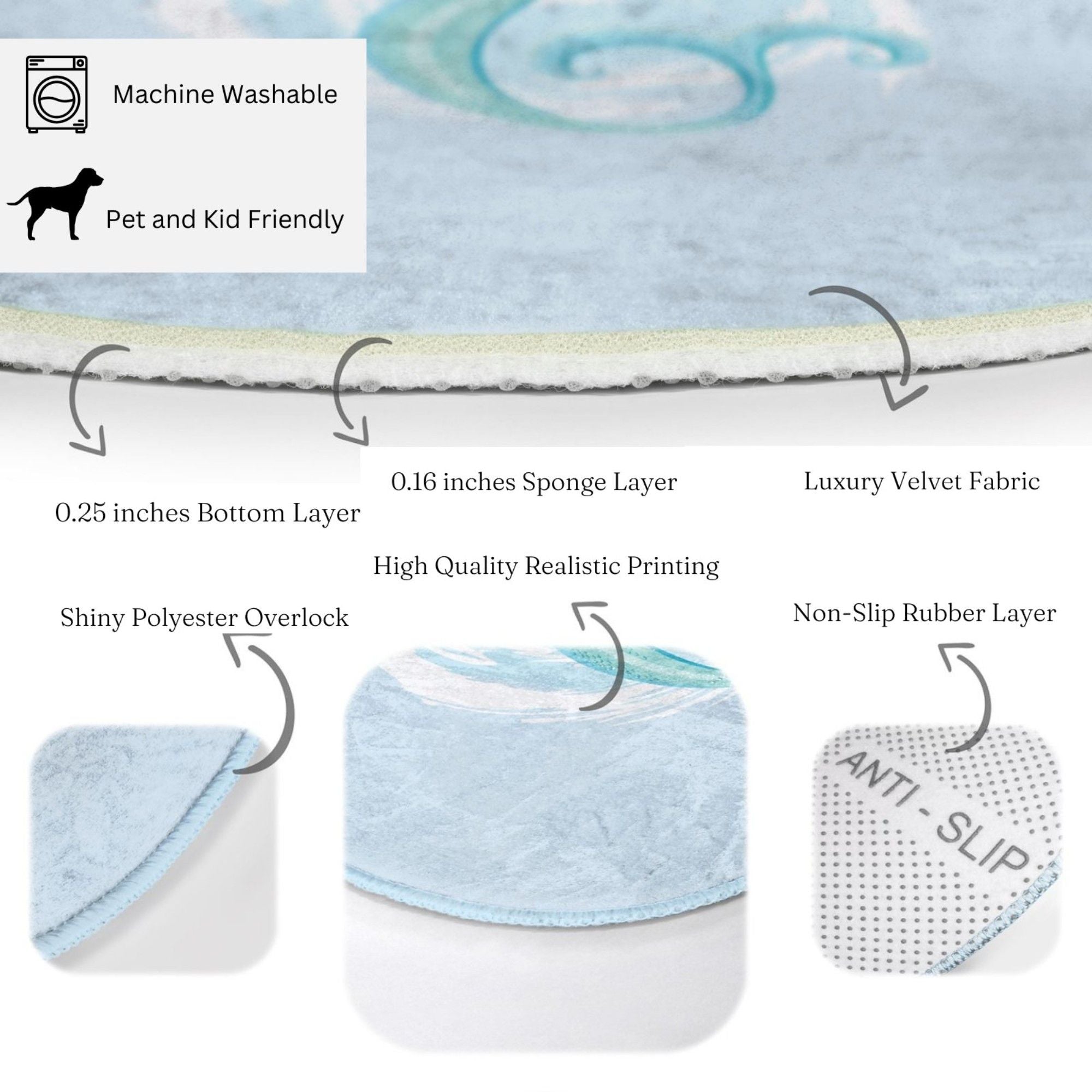 Colorful Baby Girl Mermaid Pattern Decorative Washable Rug featuring playful mermaid designs, perfect for children's rooms.