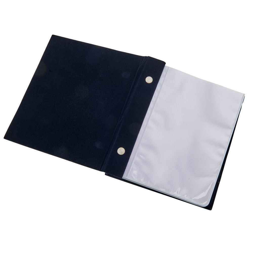 Baby Icon Album with polished chrome cover, embossed baby-themed designs, and navy velvet binding.