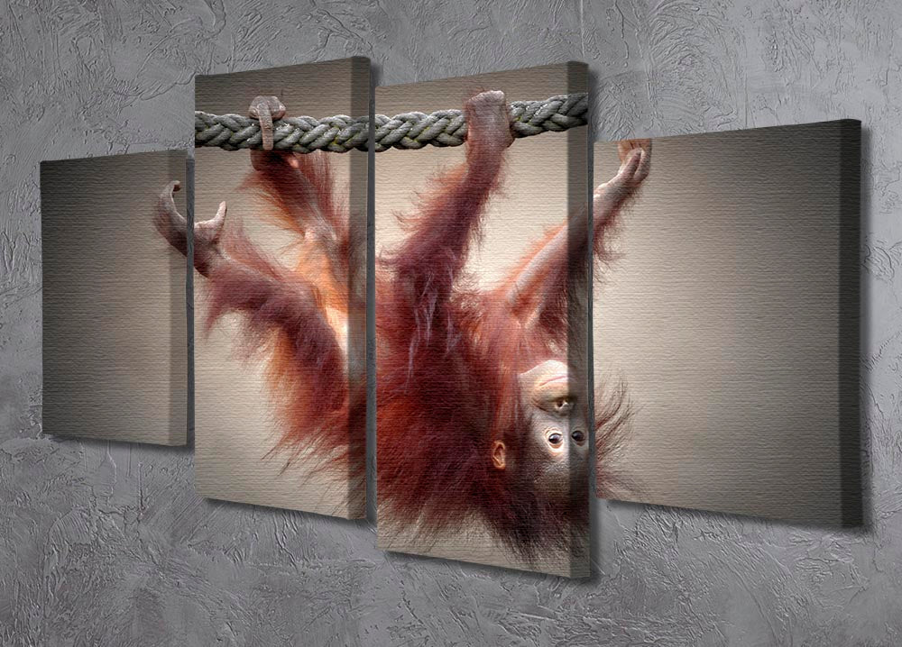 A vibrant 4-split canvas artwork featuring a playful baby monkey, perfect for children's rooms.