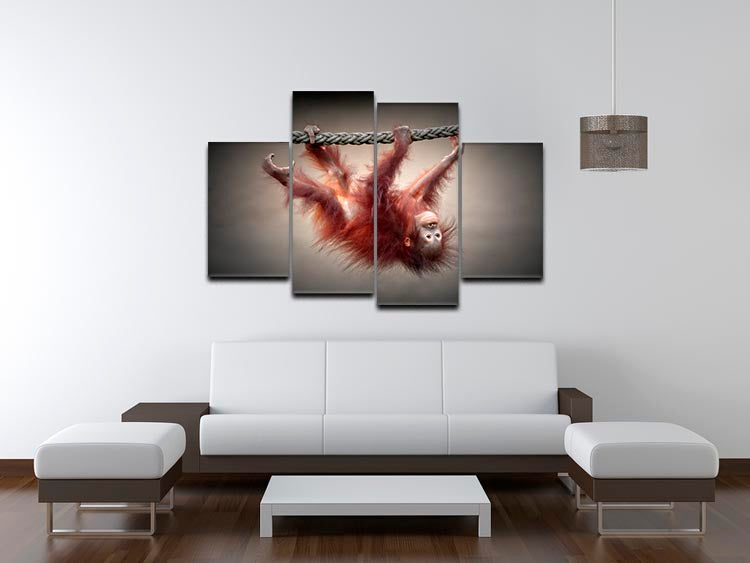 A vibrant 4-split canvas artwork featuring a playful baby monkey, perfect for children's rooms.