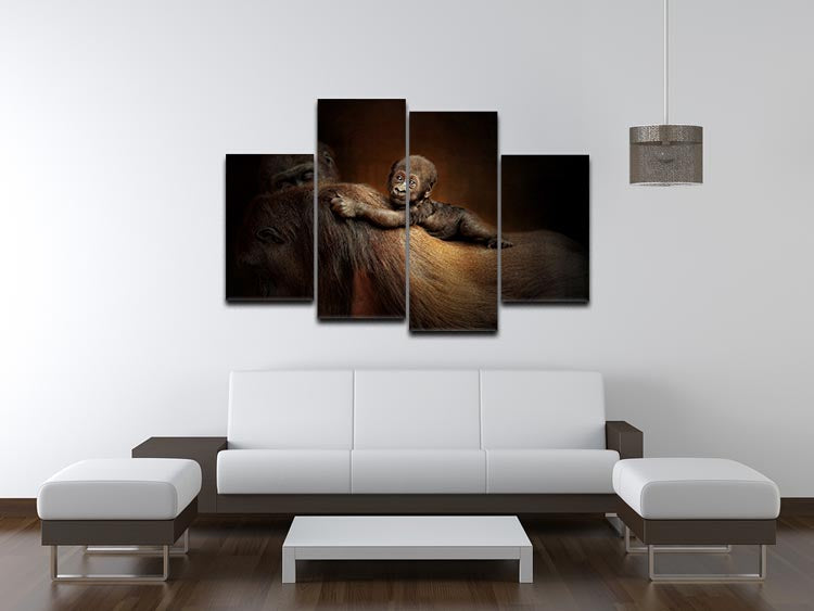 A vibrant 4-split canvas artwork featuring a playful baby monkey, perfect for children's rooms.