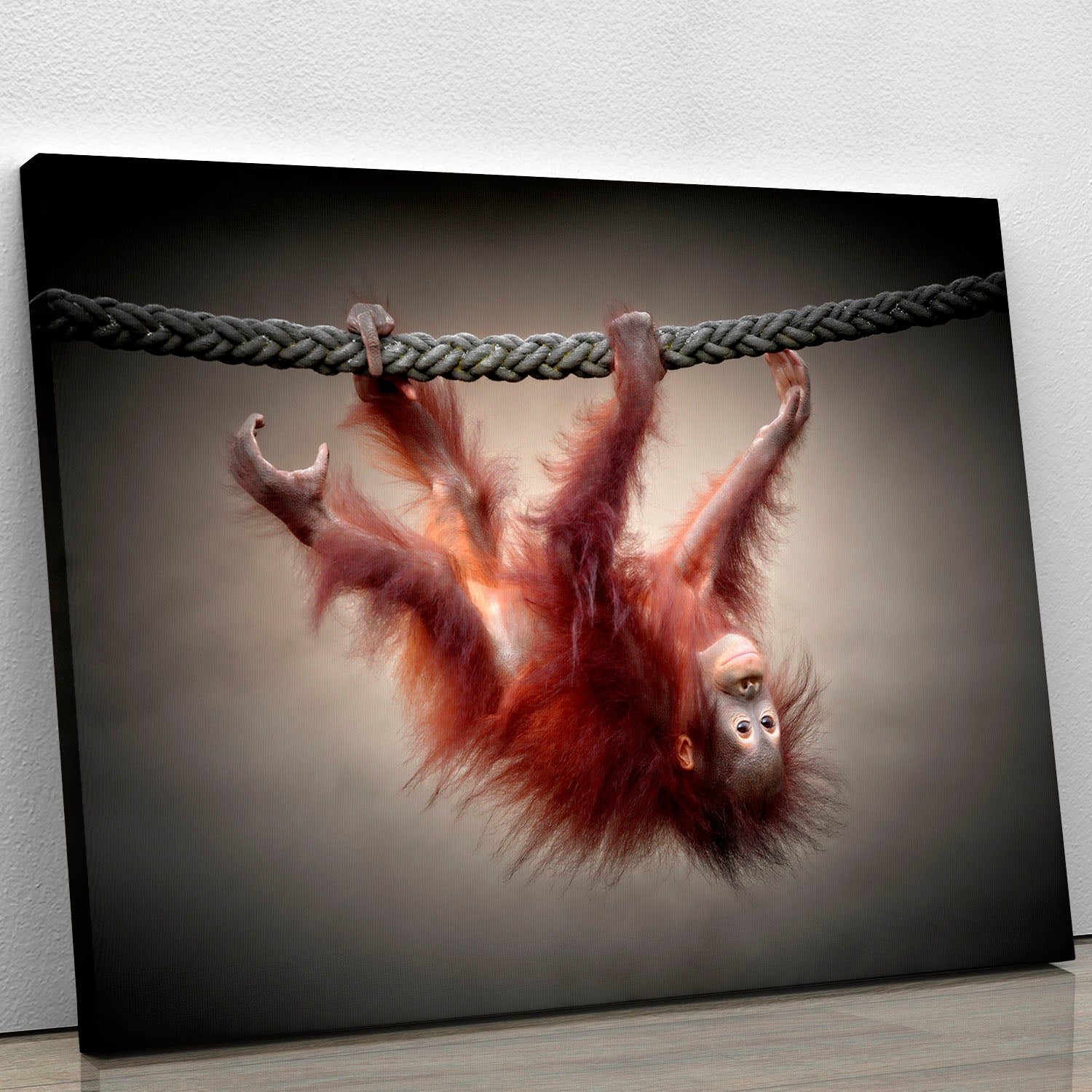 A vibrant canvas print featuring an adorable baby monkey, perfect for children's rooms and playful decor.