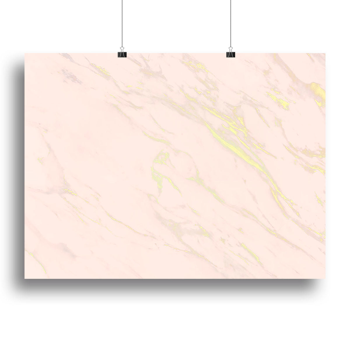 A beautiful canvas print featuring baby pink marble with elegant gold veins, perfect for home decor.