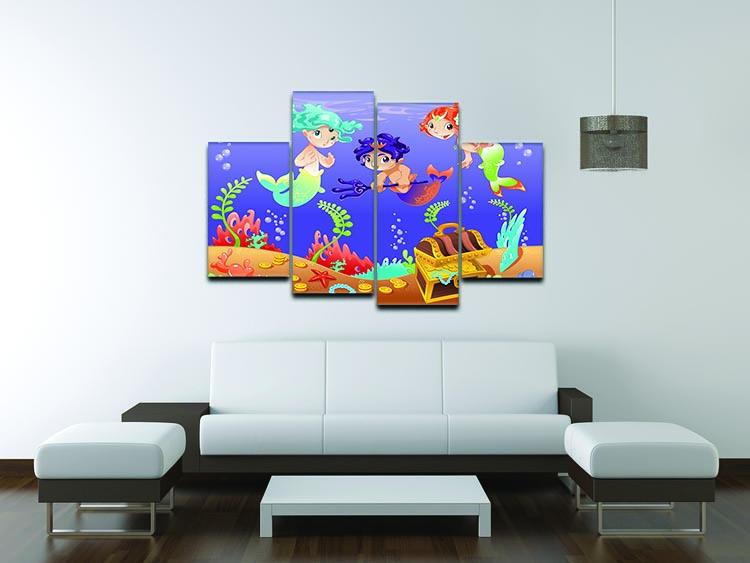 A beautifully designed 4-split canvas artwork featuring Baby Sirens and Baby Triton, perfect for nursery decor.