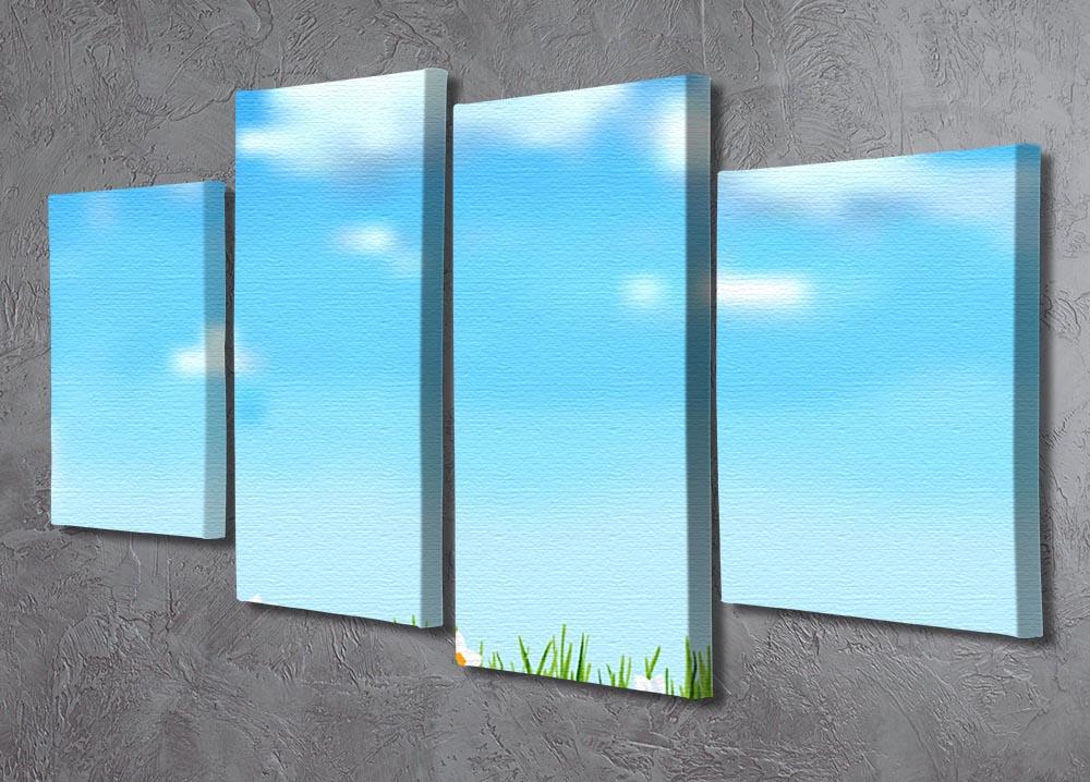 A beautiful 4 Split Panel Canvas artwork featuring lush green grass and delicate white flowers, arranged in a modern split design.