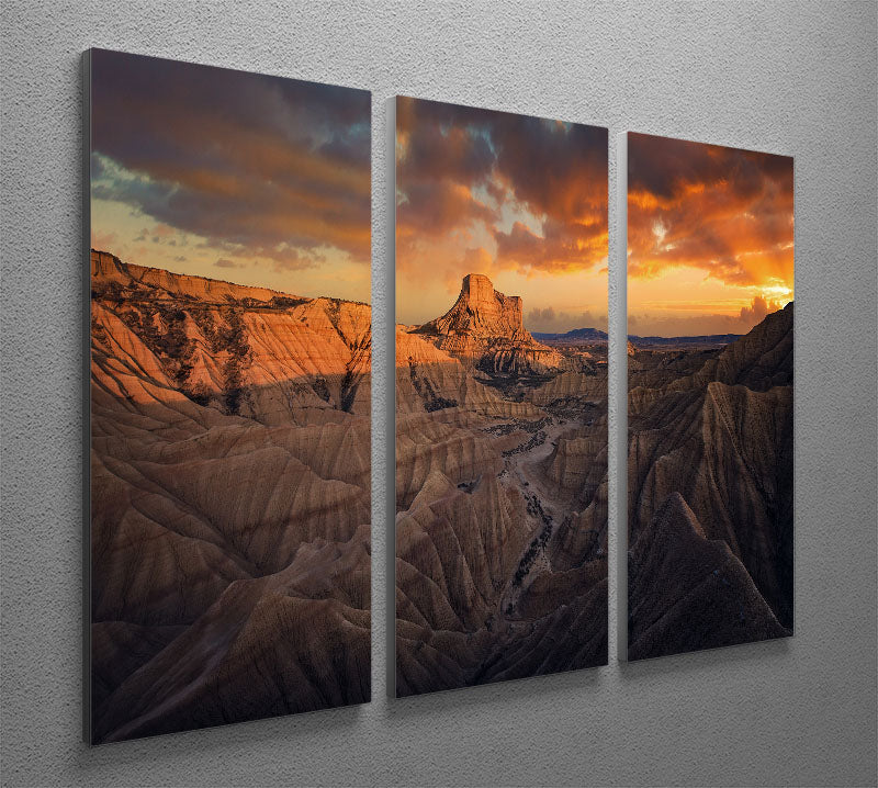 Badlands Bardenas Reales 3 Split Panel Canvas Print showcasing stunning landscape art across three panels.