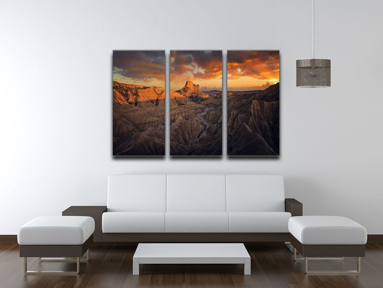 Badlands Bardenas Reales 3 Split Panel Canvas Print showcasing stunning landscape art across three panels.