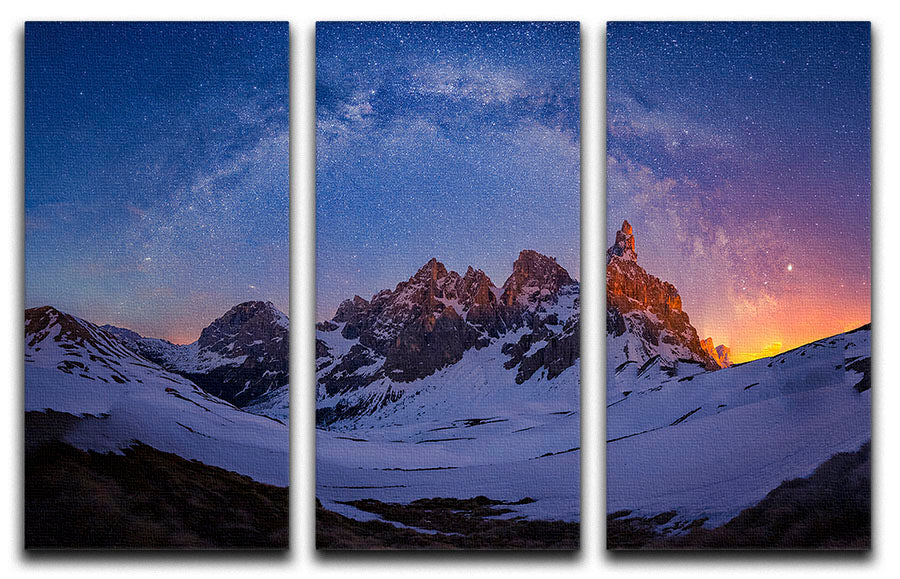 Baita Segantini Under The Night Sky 3-panel canvas print showcasing a stunning night sky scene with vibrant colors.