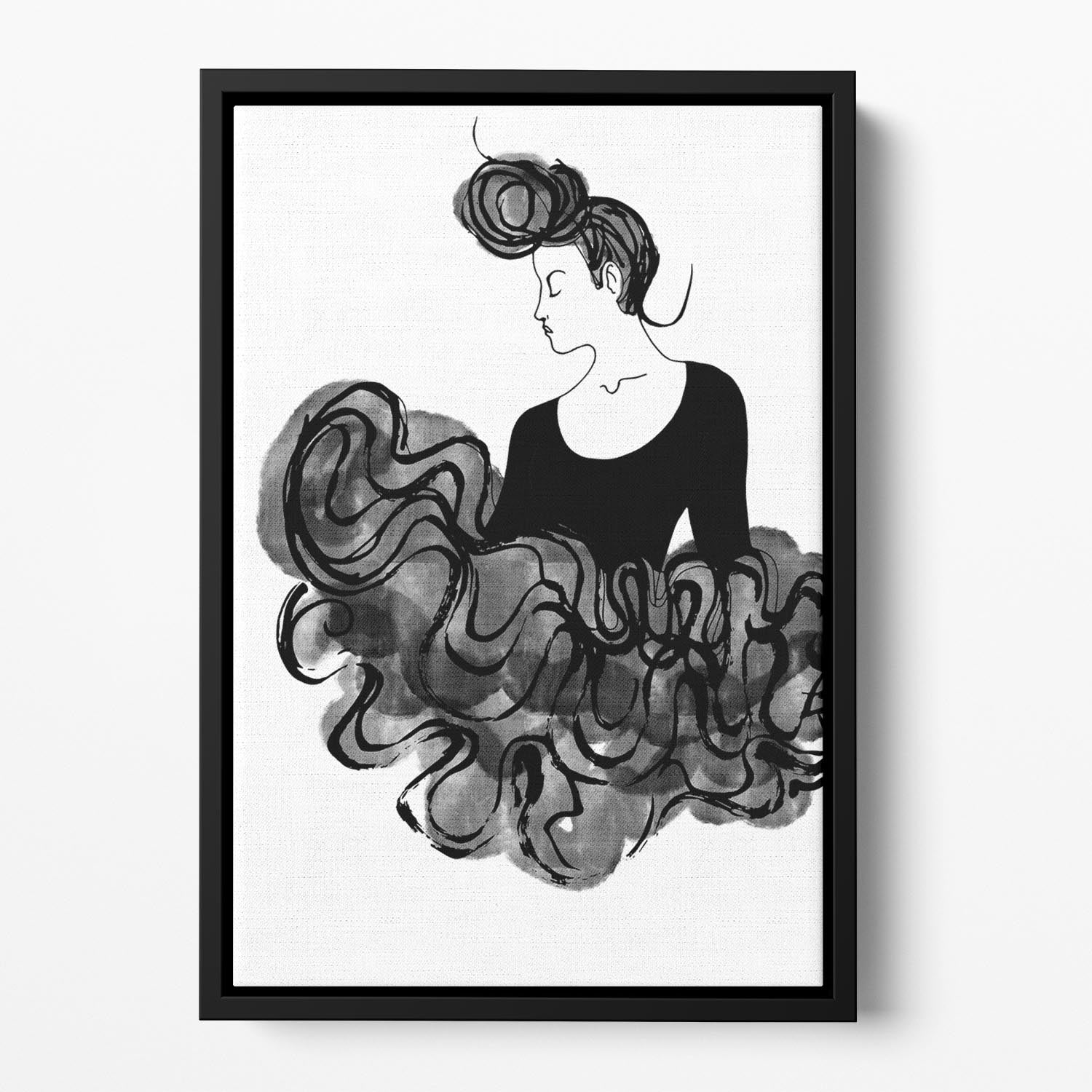 A vibrant abstract canvas art featuring a ballerina in motion, elegantly framed in a floating wooden frame.