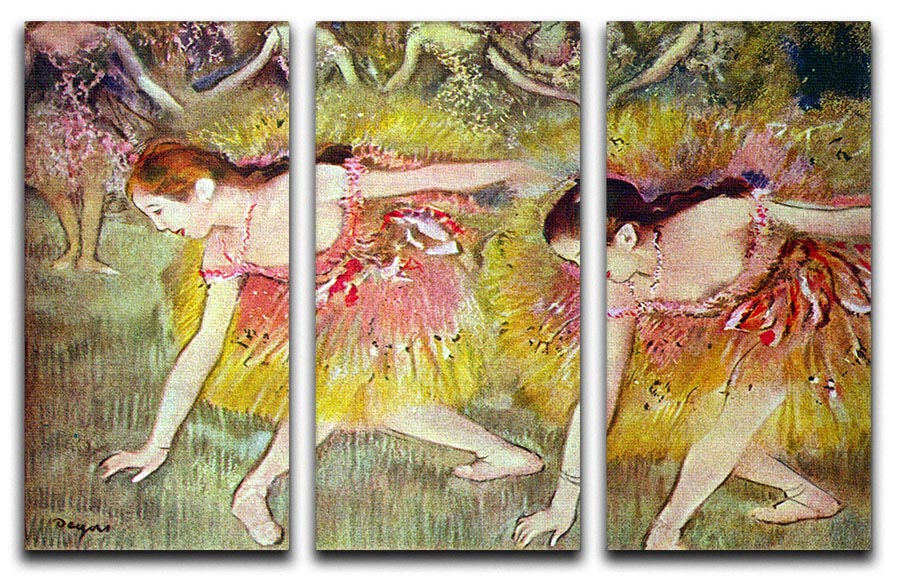 Three-panel canvas print featuring Degas's ballet dancers, showcasing elegance and artistry in a captivating design.