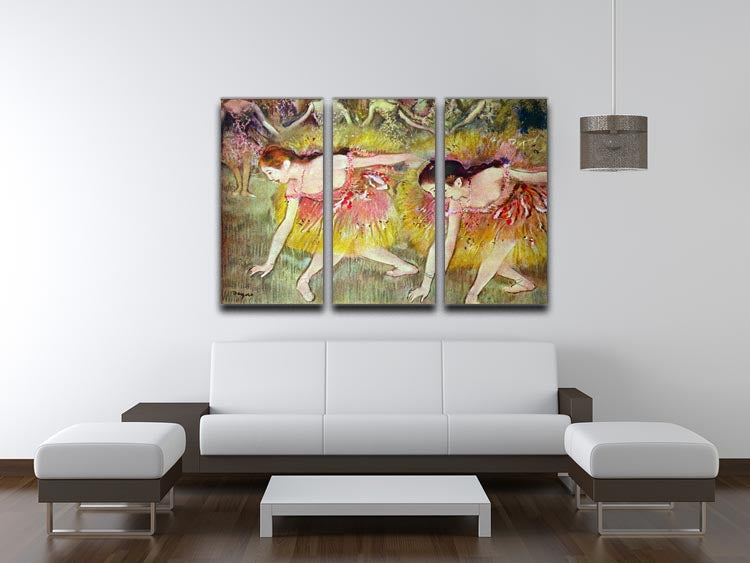 Three-panel canvas print featuring Degas's ballet dancers, showcasing elegance and artistry in a captivating design.