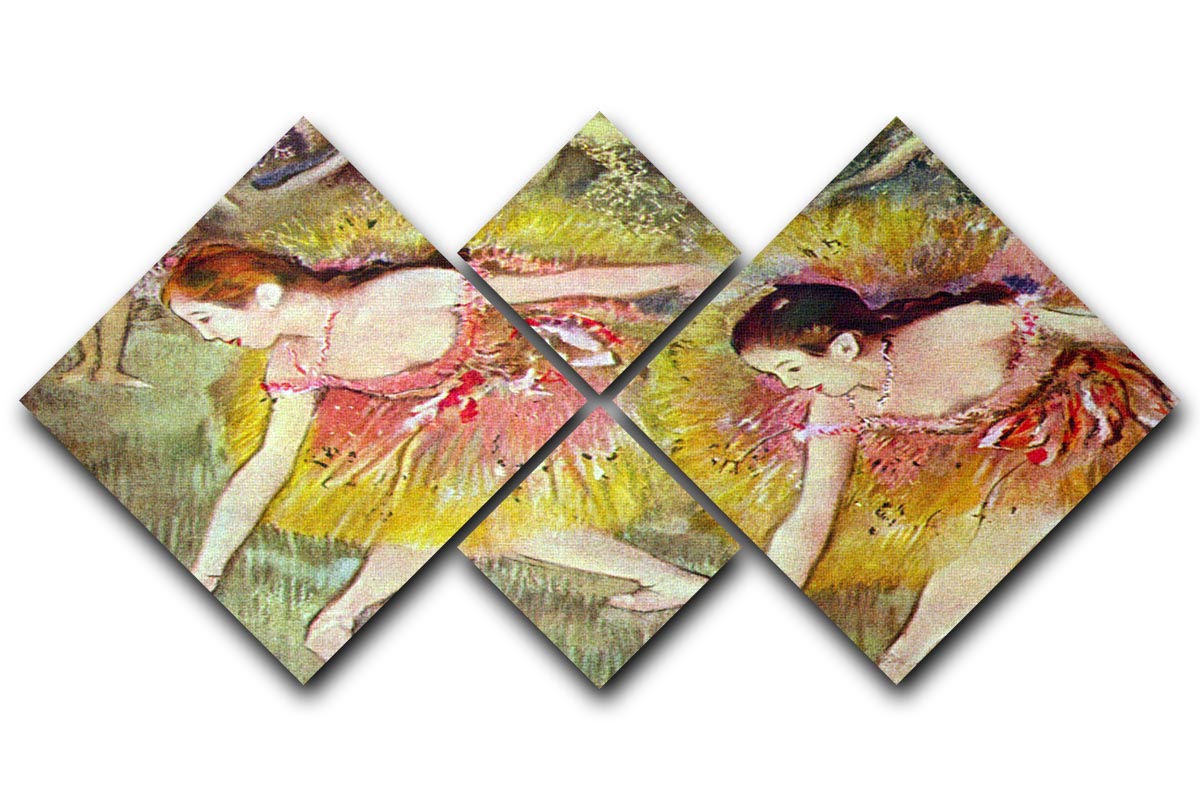 A multi-panel canvas artwork featuring ballet dancers by Degas, divided into four equal squares, showcasing elegance and movement.