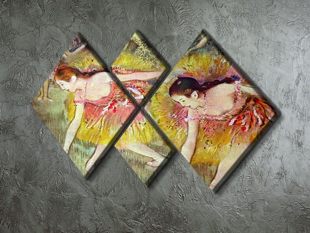 A multi-panel canvas artwork featuring ballet dancers by Degas, divided into four equal squares, showcasing elegance and movement.