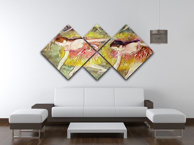 A multi-panel canvas artwork featuring ballet dancers by Degas, divided into four equal squares, showcasing elegance and movement.