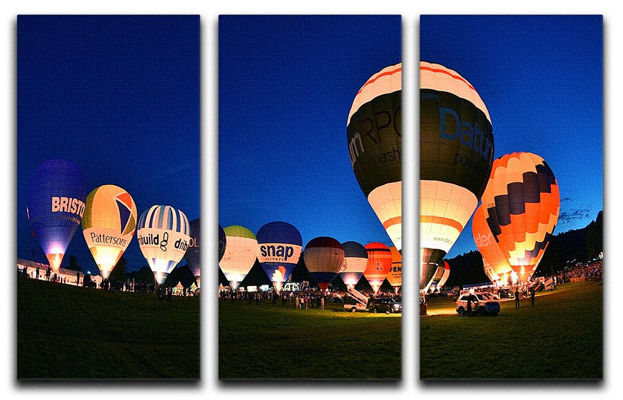 A beautiful 3-panel canvas print featuring colorful balloons against a night sky, perfect for home decor.