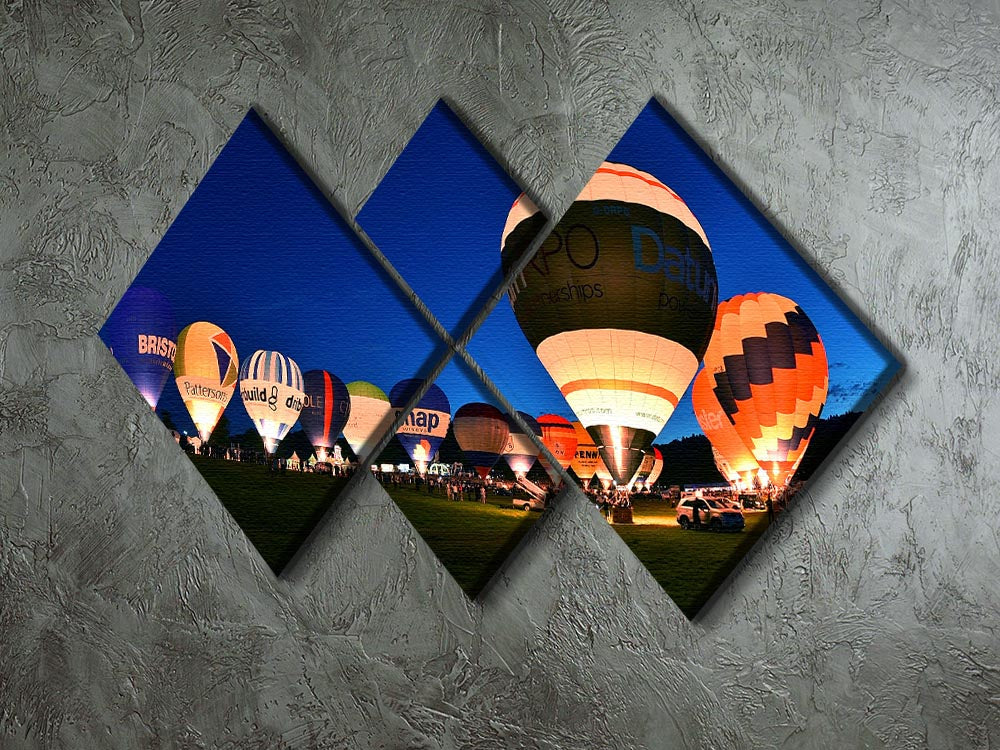 A beautiful multi-panel canvas artwork featuring colorful balloons against a dark night sky, divided into four equal sections.