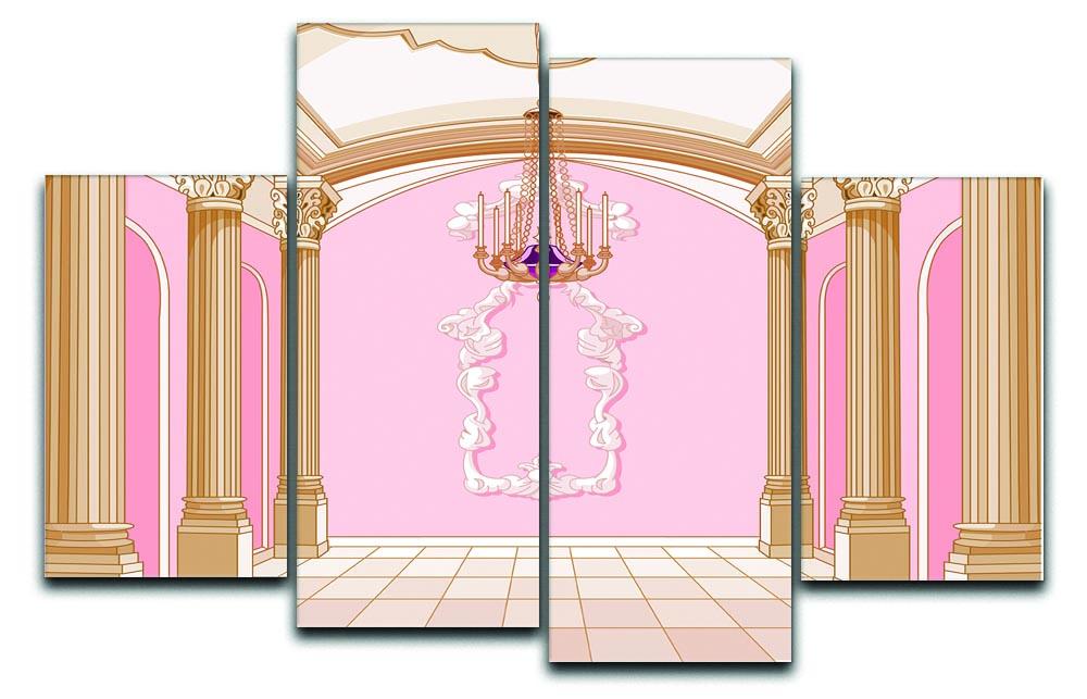 A stunning 4-split canvas artwork depicting a magical ballroom scene, divided into four panels for a dynamic display.