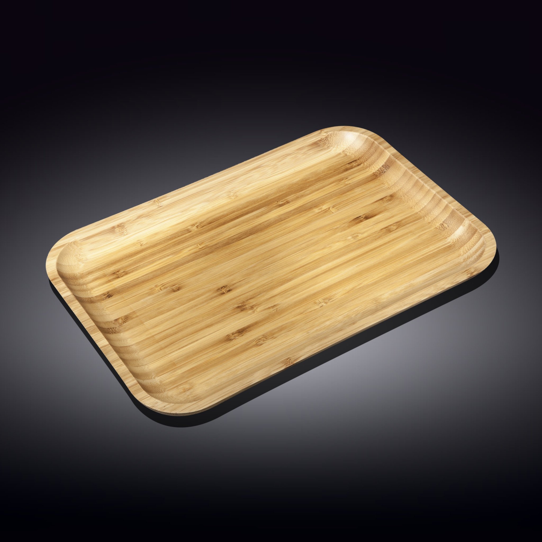 WILMAX bamboo platter measuring 12 inches by 8 inches, showcasing its elegant design and natural texture, ideal for serving appetizers and barbecues.