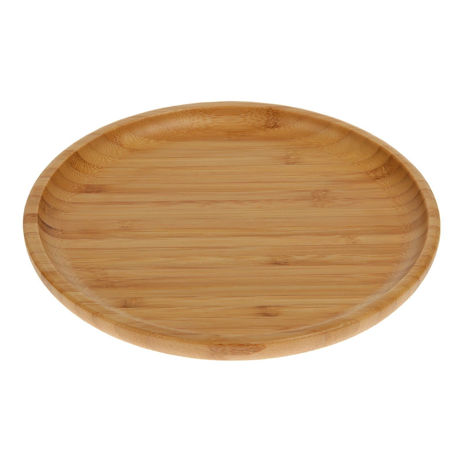 A beautifully crafted 9-inch round bamboo plate, showcasing its natural texture and eco-friendly design, perfect for serving appetizers and barbecue.