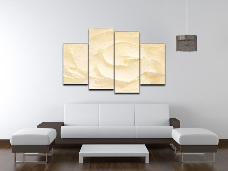 A vibrant 4-split canvas artwork featuring banana ice cream, showcasing four panels that create a cohesive and colorful design.