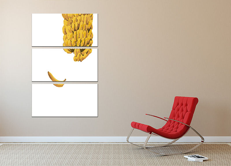 A vibrant 3-panel canvas print featuring bananas, showcasing rich colors and intricate details, perfect for home decor.