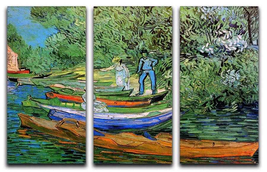 Three-panel canvas print featuring Van Gogh's Bank of the Oise at Auvers, showcasing vibrant colors and intricate details.