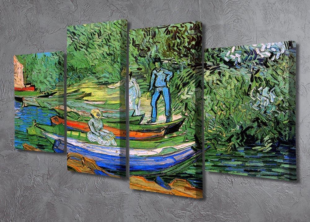 A 4-split canvas artwork featuring Van Gogh's Bank of the Oise at Auvers, showcasing vibrant colors and dynamic composition.